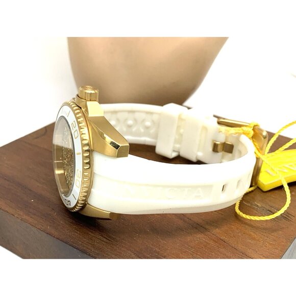 Invicta Women's Watch 22703 Angel Round Analog Date Gold Tone White Rubber Strap - Picture 8 of 13